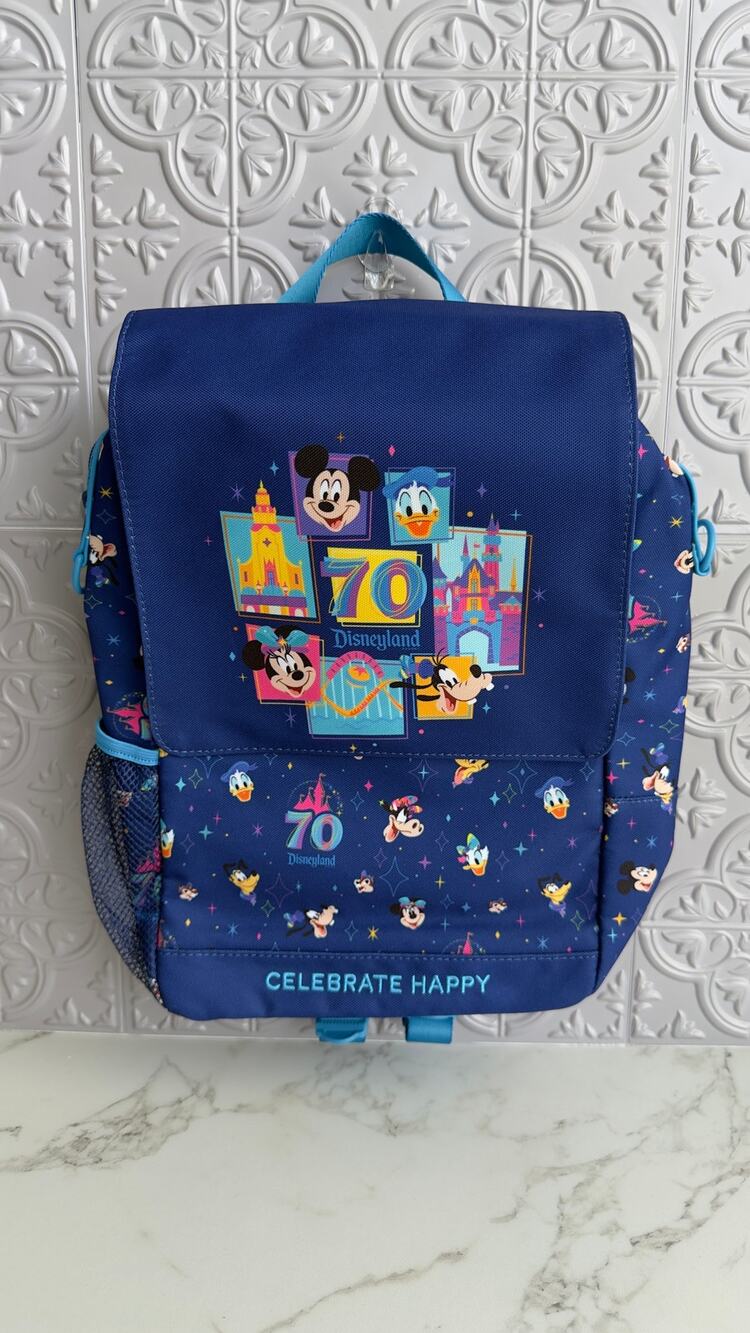 Disneyland 70th Anniversary Celebrate Happy Blue Characters Backpack NWT